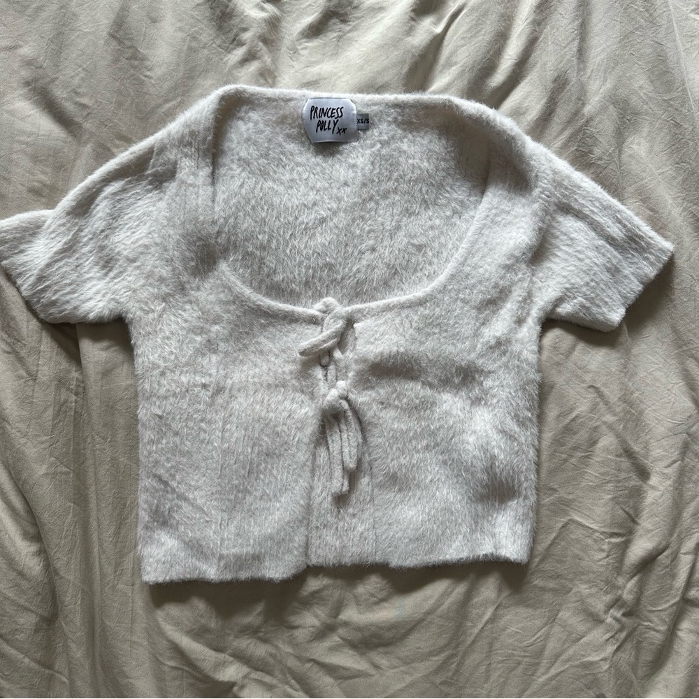 Princess Polly Esha Front Tie Fuzzy Top White XS/S - Picture 2 of 10